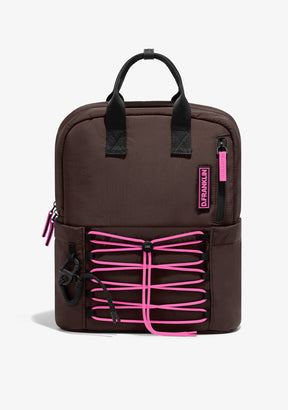 Multi-Pocket Nylon Backpack Brown + Custom Set Fuchsia