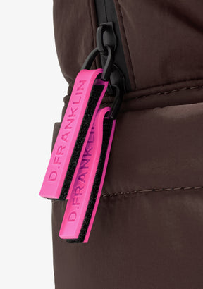 Multi-Pocket Nylon Backpack Brown + Custom Set Fuchsia