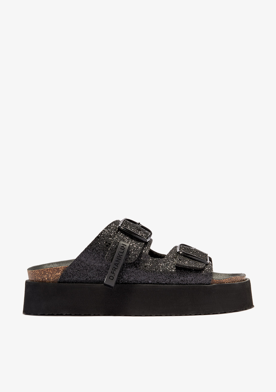 Vibe Sandals Buckle Platform Black Glitter