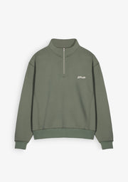Contrast Collar Army Green Polo Sweatshirt