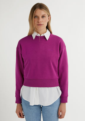 Embroidery Logo Cropped Crew Neck Sweatshirt / Orchid